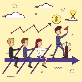 business teamwork concept background human arrow row icons