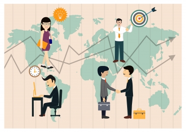 business vector illustration with people on vigentte map