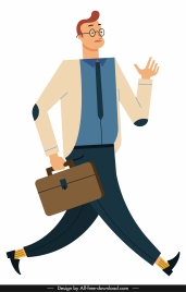 businessman icon walking gesture colored cartoon character