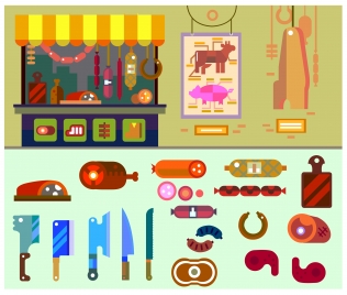 butcher shop concept with various food illustration