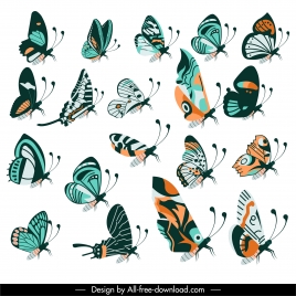 butterflies creatures icons collection colorful classical flat design