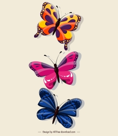 butterflies decor elements shiny colorful flat sketch