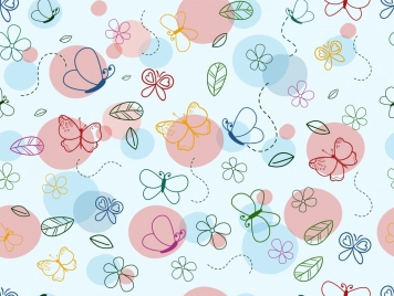 butterflies flowers pattern outline colorful flat design