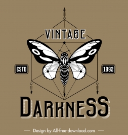 butterfly logo template black white vintage symmetric decor