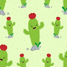 cactus background green stylized icons repeating design