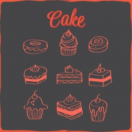 cakes icons collection dark handdrawn design