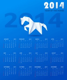 Calendar 2014 with a paper horse