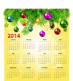 Calendar 2014 with christmas ball