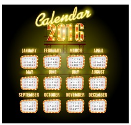calendar 2016 template neon light