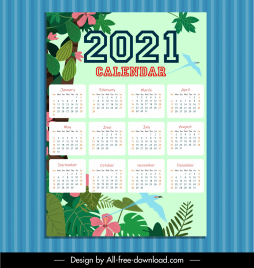 calendar 2021  template nature elements decor