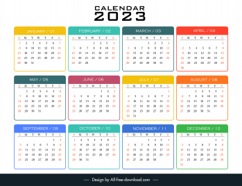 calendar 2023 colorful simple squares layout