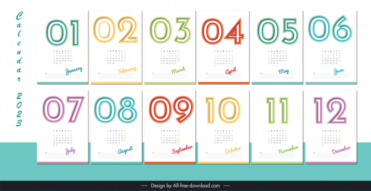 calendar 2023 template colorful elegant flat design