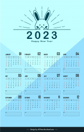 calendar 2023 template cute flat handdrawn rabbit outline