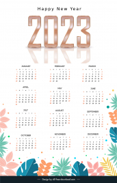 calendar 2023 template elegant classic leaves decor