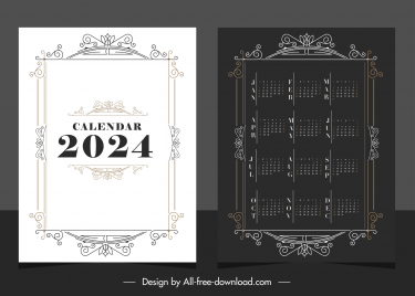 calendar 2024 template symmetric contrast decor elements