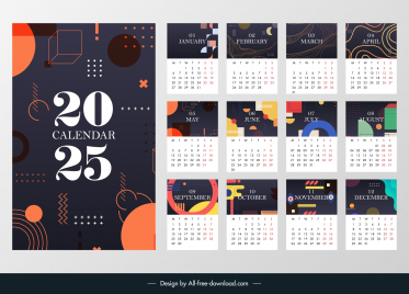 calendar 2025 template contrast geometry decor