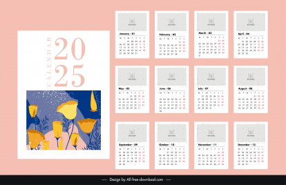 calendar 2025 template elegant classic flowers