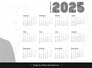 calendar 2025 template retro blurred handdrawn trees