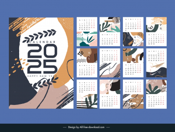 calendar 2025 template retro grunge abstraction