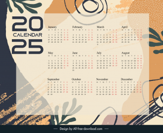 calendar 2025 template retro grunge handdrawn laves