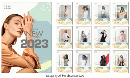 calendar fashion moder 2023 template beautiful fashion models sketch modern realistic design