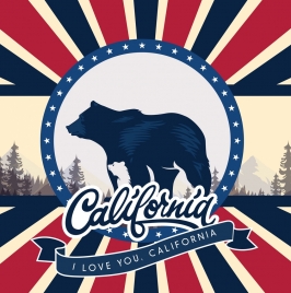 california advertising banner bear icon rays calligraphy decor