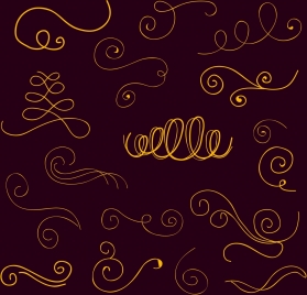 calligraphy design elements yellow curves sketch