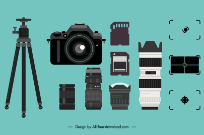 camera devices components icons modern sketch