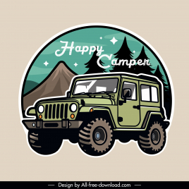 camping badge template classic car mountain forest