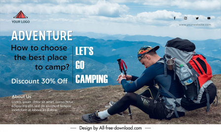 camping banner discount template relax man scene