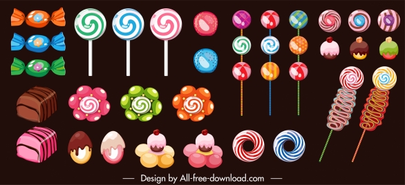 candies icons colorful shapes decor