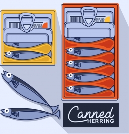 canned herring advertisement colored flat design