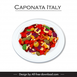 caponata italy cuisine design elements flat dish food pieces sketch classic design