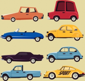 car icons collection various types flat design