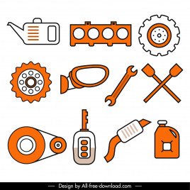 car parts icons flat classical outline