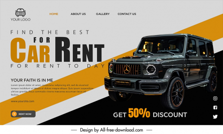 car rental landing page discount template elegant contrast