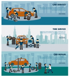 car service banner sets illustration with working human