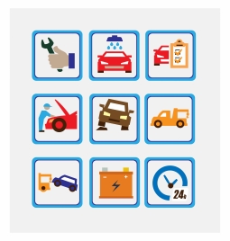 car service icons isolated in square symbols