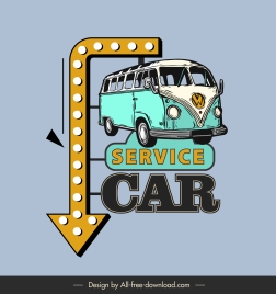 car service sign template retro bus arrow sketch