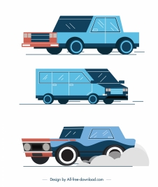 car vehicles icons blue classic sketch