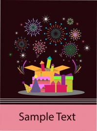 card cover background colorful presents fireworks ornament