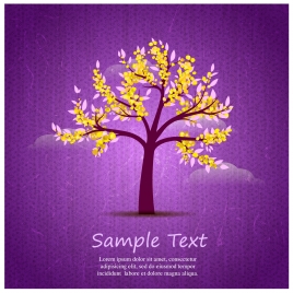 card design with blossom tree on violet background