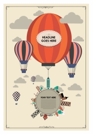 card design with flying balloons in vintage style