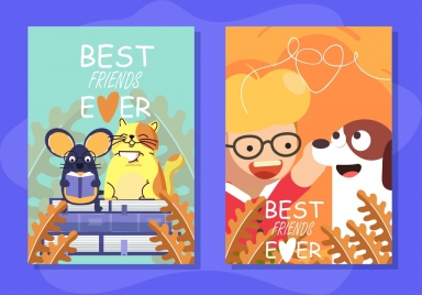 card templates friendship theme human animals icons
