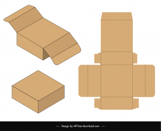 cardboard box packaging template flat die cut 3d product sketch