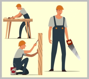 carpenter icons working male icon various gestures isolation