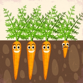 carrot plantation background funny stylized icons