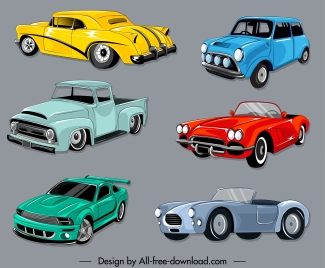 cars icons colorful design 3d sketch