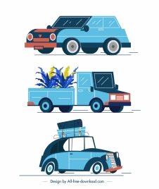 cars models icons colored classical sketch