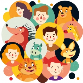 cartoon characters avatars human animals icons